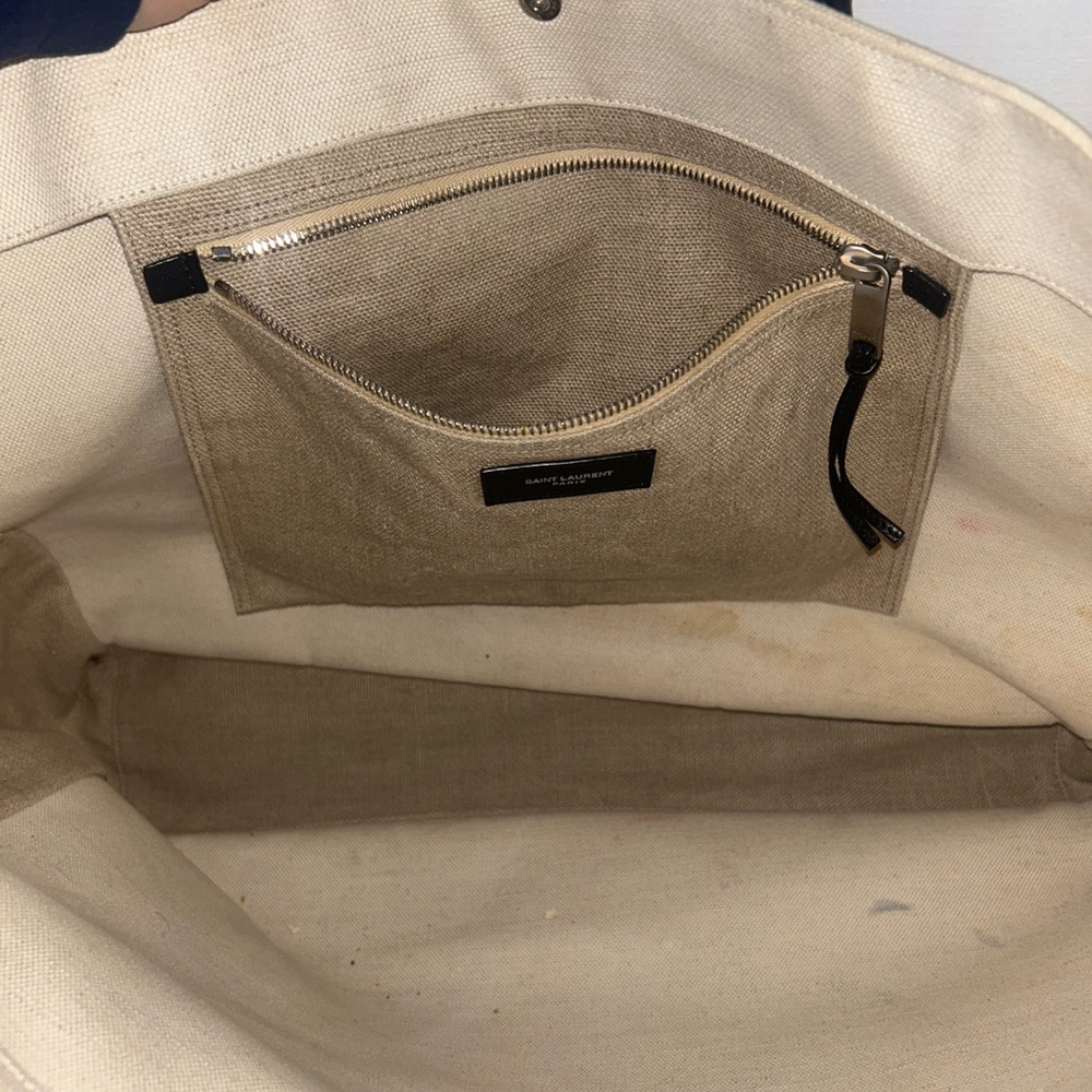 Saint Laurent Rive Gauche Canvas Bag in Cream and Black - Picture 3 of 5